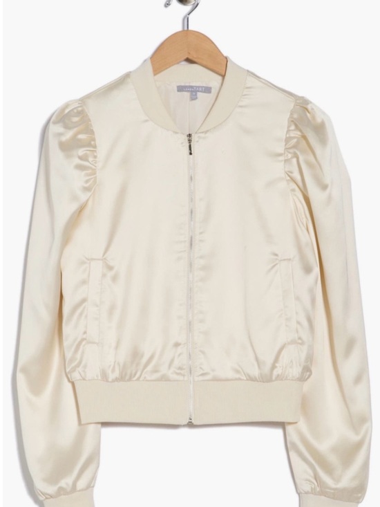 Tart Jackets & Blazers - Tart Anna Satin Bomber Jacket Cropped Sporty Chic Cream S NWT